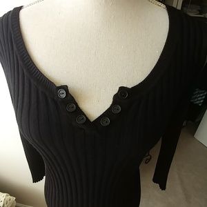 Black Ribbed Lightweight Sweater 3/4 Sleeves